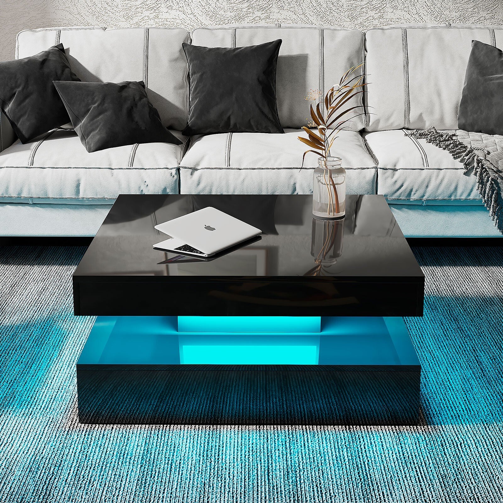Room Led Table Design High Gloss Square LED Coffee Table Cocktail End Table Living Room Furn ...