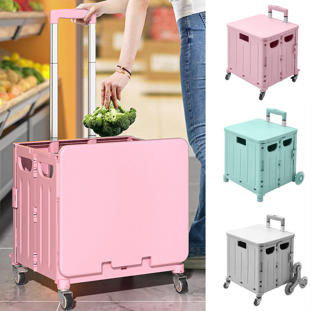 Mobile Box Cart 45L Folding Shopping Trolley Grocery Cart Crate Box Wheeled Boot Cart ...
