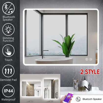 Large Bluetooth Illuminated LED Bathroom Mirror with Touch Sensor Demister Pad
