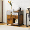 Brown Office Filing Cabinet Mobile Printer Stand File Storage Drawer Wheels