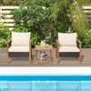 3 Pcs Patio Garden Rattan Furniture Set Solid Wood Frame Wicker Chair Table Set