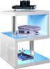 Wooden Coffee Table With Storage High Gloss Sofa End Table LED Light Living Room