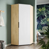 High Gloss Corner Wardrobe White&Oak Bedroom Furniture with Hanging Rail Shelves