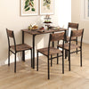 5 Piece Dining Table and Chairs Set Metal Wood Compact Set Table+4 Chairs Brown