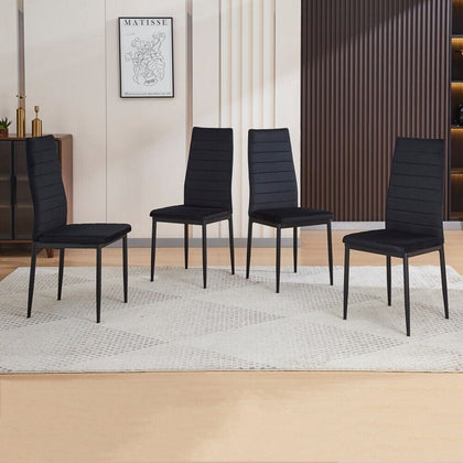 4pcs High Back Black Velvet Dining Chairs Padded Seat Dining Room Kitchen