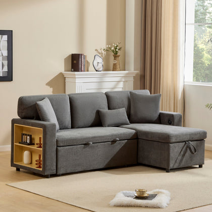 3 Seater Corner Sofa Bed L-Shaped Couch with Storage & Reversible Chaise Grey