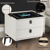 Bedside Table LED Light Wireless Charging Bedroom Furniture 2 Drawers White Dovo