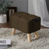 Linen Footstool Footrest Ottoman Pouffe Padded Rectangle Seat Chair w/ Wood Legs