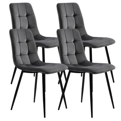 4 Pcs Velvet Dining Chairs Set Soft Padded Seat Metal Leg Modern Office Kitchen