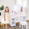 Wooden Kids Dressing Table, Girls Vanity Set w/ Mirror and Stool, White
