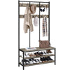 Industrial Large Coat Rack Stand with 24 Hooks and Shoe Bench for Entryway