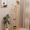 Bamboo Coat Stand Corner Clothes Rack Tree Hanger with 3 Storage Shelf