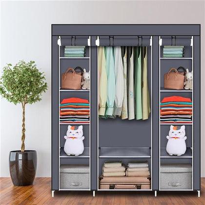 LARGE FABRIC CANVAS WARDROBE WITH HANGING SHELVING CLOTHES STORAGE CLOSET