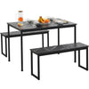 Dining Table and Chairs Set Wood Marble Effects Table Dining Set 2 Bench Seats