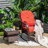 Outdoor Garden Rattan Furniture Set Wicker Metal Rocking Armchair w/Red Cushions