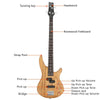 Glarry Basswood 24 Frets Electric GIB Bass Guitar w/ Bag Wire Tools Burlywood