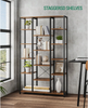 6-tier Bookcase Industrial Shaped Bookshelf Wooden Storage Display Rack