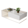 LED Wooden Glass Coffee Table with Drawer Storage for Living Room, White
