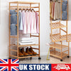 Wooden Clothes Rail Garment Rack Hanging Display Stand Clothing Storage & Pulley