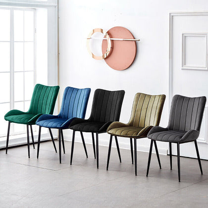2pcs Dining Chairs Set Velvet Upholstered Seat Back Metal Legs Reception Chair