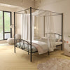 Double Size Metal Canopy Bed Frame 4-Poster Modern Platform Wooden Slat Support
