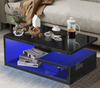 Wooden Coffee Table With Storage High Gloss Sofa End Table LED Light Living Room