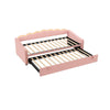 Daybed Velvet Sofabed LED Single Sofa Bed With Pull Out Trundle Guest Bed Pink
