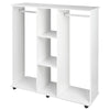 Mobile Open Wardrobe Storage Shelves w/6 Wheels Clothes Hanging Rail White