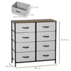 8 Drawer Fabric Chest of Drawers w/ Wooden Top for Hallway Grey