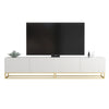 200cm Modular TV Unit | White Matt Fluted Doors | Gold Legs | Modern Cabinet