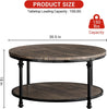 Round Wood Coffee Table 2-Tier Coffee Table with Storage Shelves