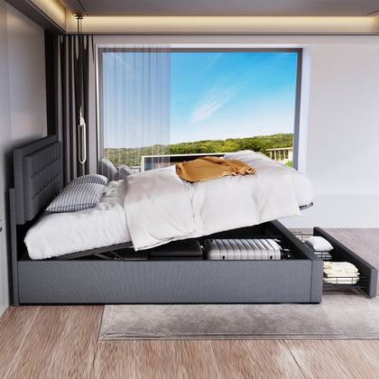 4ft6 Ottoman Upholstered Bed Single Double Size Storage Gas Lift Up Bed Frame