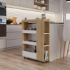 Kitchen Trolley 85cm Storage Cart 4 Tier Shelves Wheeled Oak White