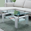 Rectangle Glass Coffee Table Modern Living Room Furniture Shelf White Black Wood