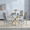 Round Clear Glass Dining Table & 4x Grey Faux Leather Dining Chairs Golden Legs