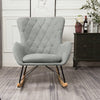 High Back Rocking Armchair Sofa Velvet Linen Solid Wood Swing Lounge Chair Seat