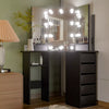 Corner Dressing Table with LED Lights Vanity Makeup Desk with Mirror & 5 Drawers