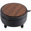 Chesterfield Ottoman Storage Footstool Wooden Coffee Table Linen Pouffe Buttoned