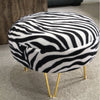 Round Footstool in Zebra Fabric with Gold Designer Legs Chic Animal Print stool