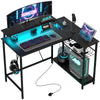 L Shaped Desk with LED Lights Reversible Corner Gaming Desk with Storage