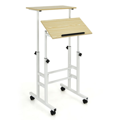2-Tier Adjustable Standing Desk Mobile Sit Stand Desk Office Laptop Cart