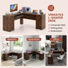 Home Office Study Workstation L-Shaped Corner Computer Desk w/ Cabinet Brown