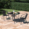 Black Gloss Glass Top Garden Table Outdoor Patio Bistro Coffee Table Metal Frame