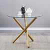 4x Grey Faux Leather Dining Chairs & Round Clear Glass Dining Table Golden Legs