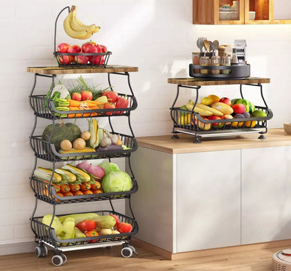 5-Tier Kitchen Trolley Cart Fruit Vegetable Basket Rack Mobile Storage Organizer