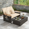 Rattan Garden Furniture Set 2 Seater Brown Patio Sun Lounger Daybed Sun Bed