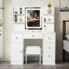 White Modern Dressing Table with LED Lights Mirror Vanity Make up Desk Stool Set