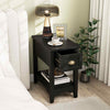 Bedside Table Set of 2 Bedroom Compact Table with Drawer & Storing Shelf-Black