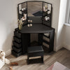 Modern Vanity Set Black Dressing Table Makeup Desk with Mirror 5 Drawers Stool