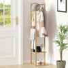 155cm Tall Bamboo Garment Rack Coat Hat Stand with 2 Shelf 3 Hooks Hanger Closet